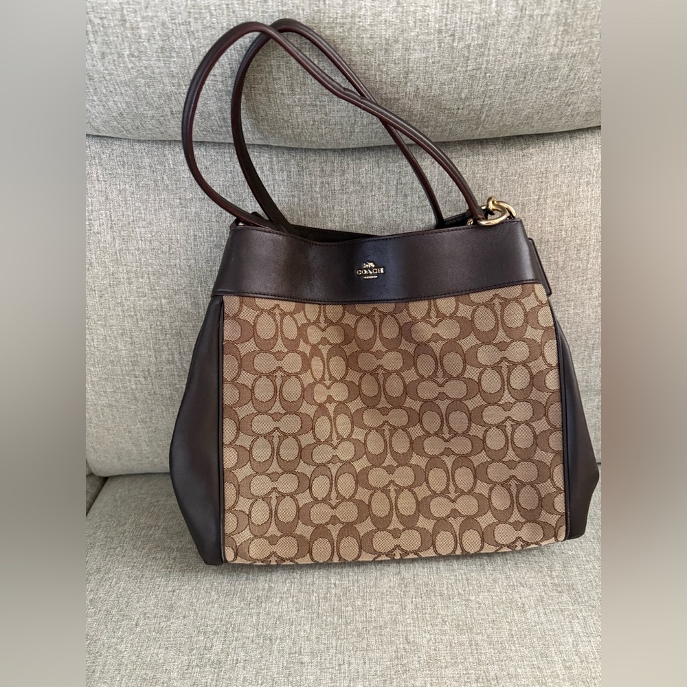 Coach Brown and Black Signature Shoulder Bag